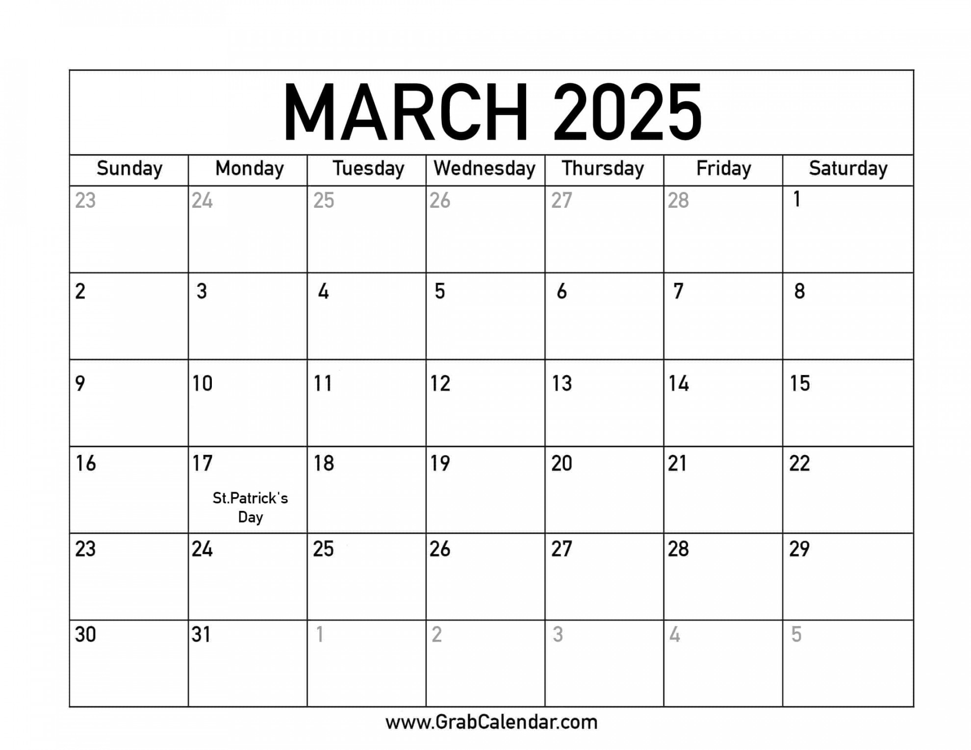 Printable March  Calendar