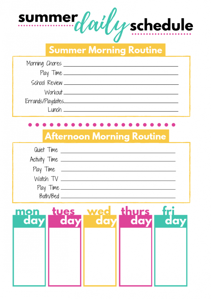 Summer Daily Schedule Template -