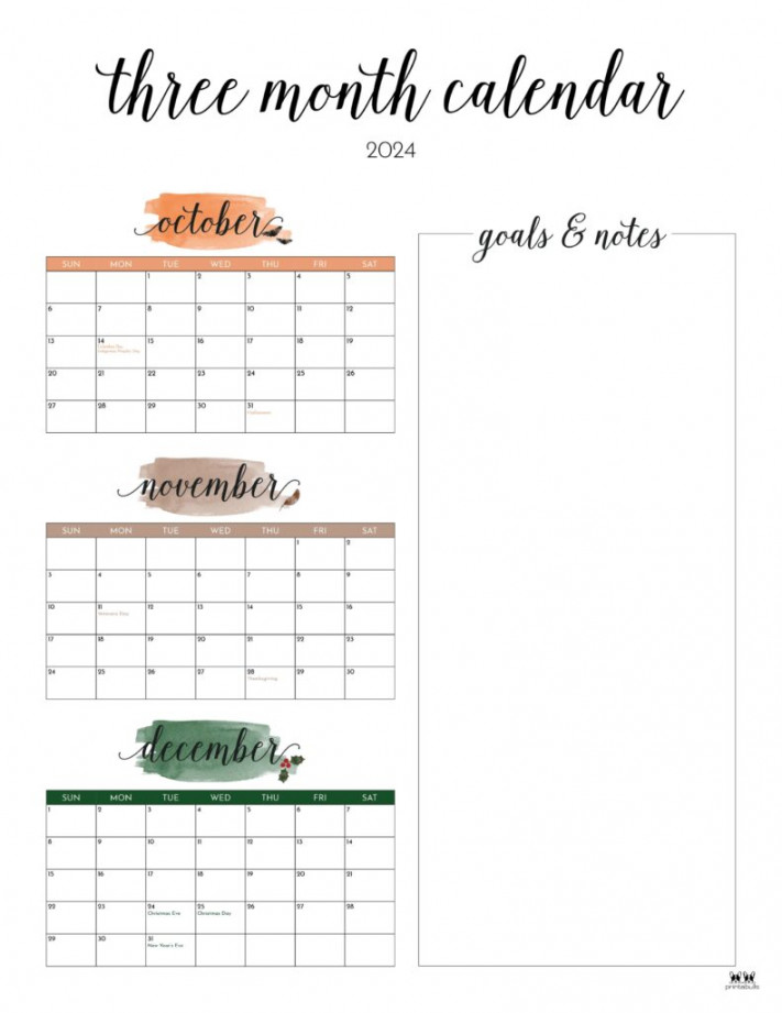 Three Month/Quarterly Calendars -  FREE Calendars  Printabulls