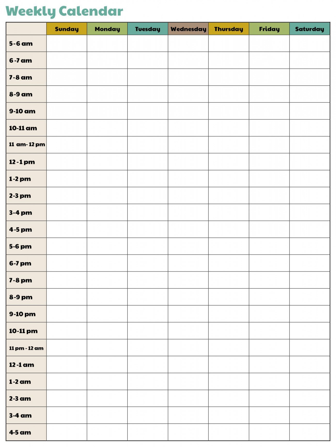 Weekly Calendar With  Minute Time Slots -  Free PDF Printables