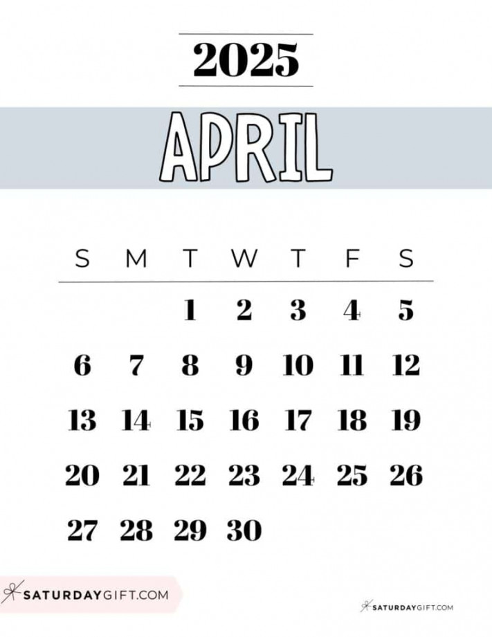 April  Calendar -  Cute & FREE Printables  SaturdayGift