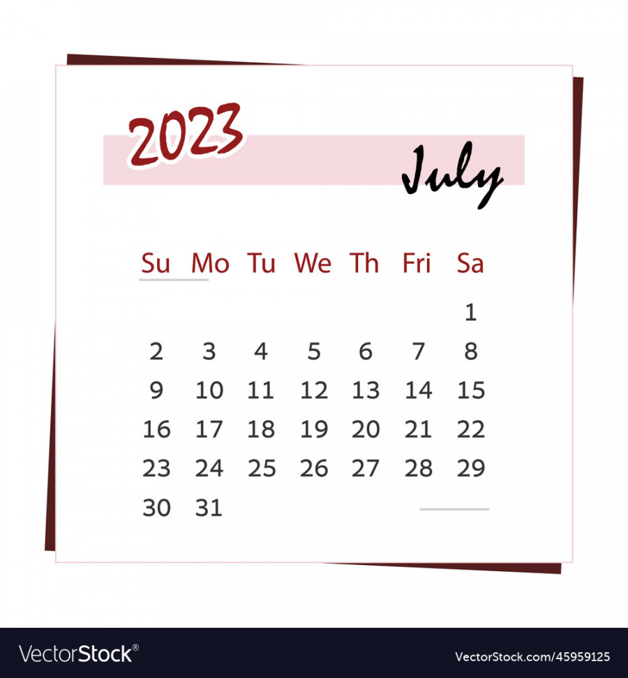 Calendar  for month of july square Royalty Free Vector