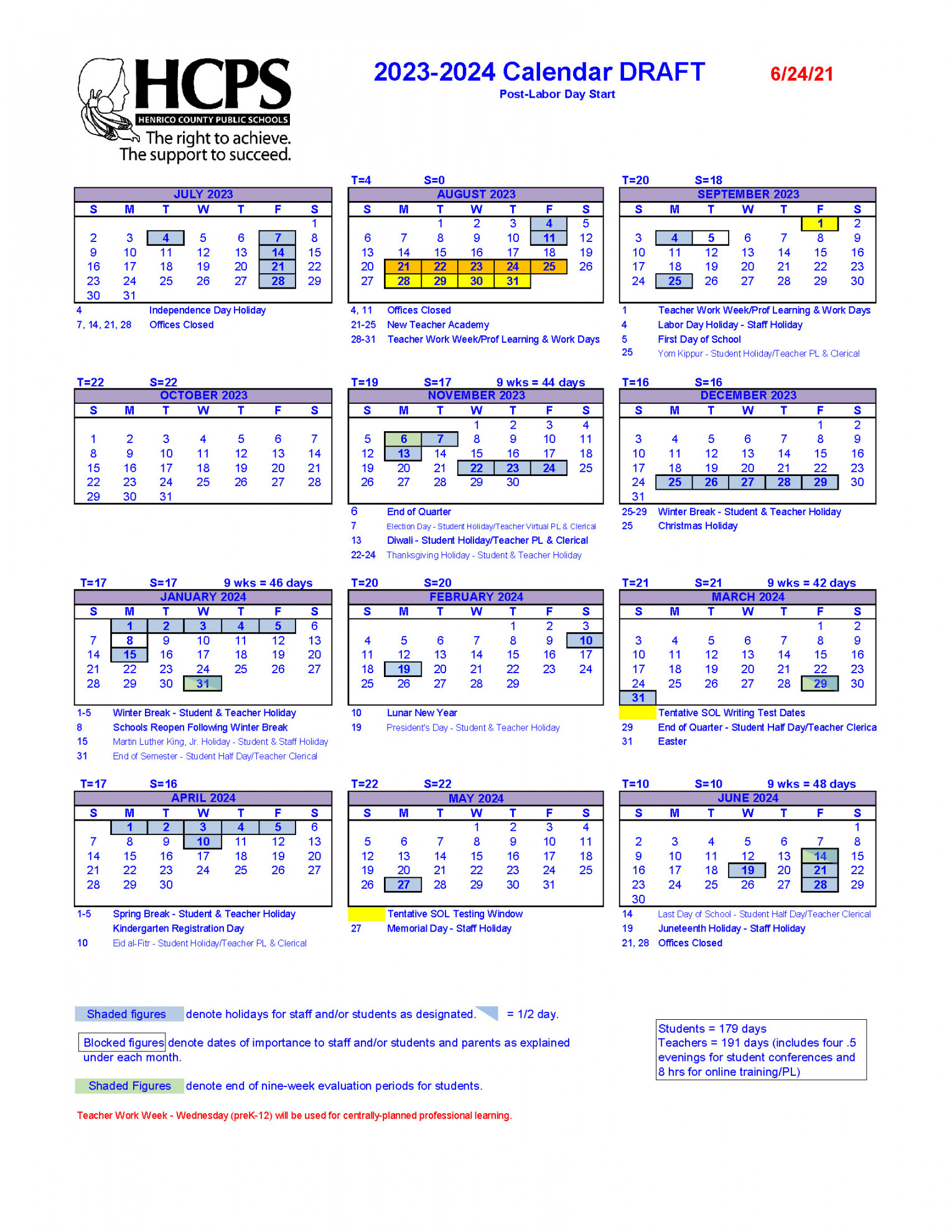 Henrico County Public Schools proposes draft calendars for future