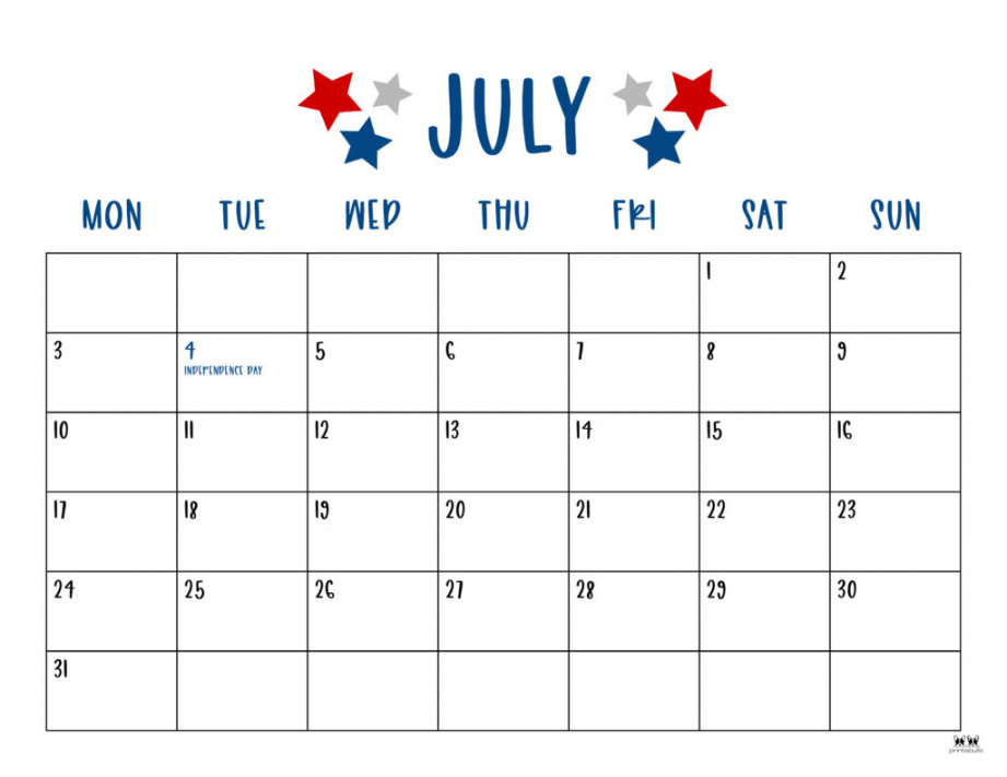 July  Calendars -  FREE Printables  Printabulls