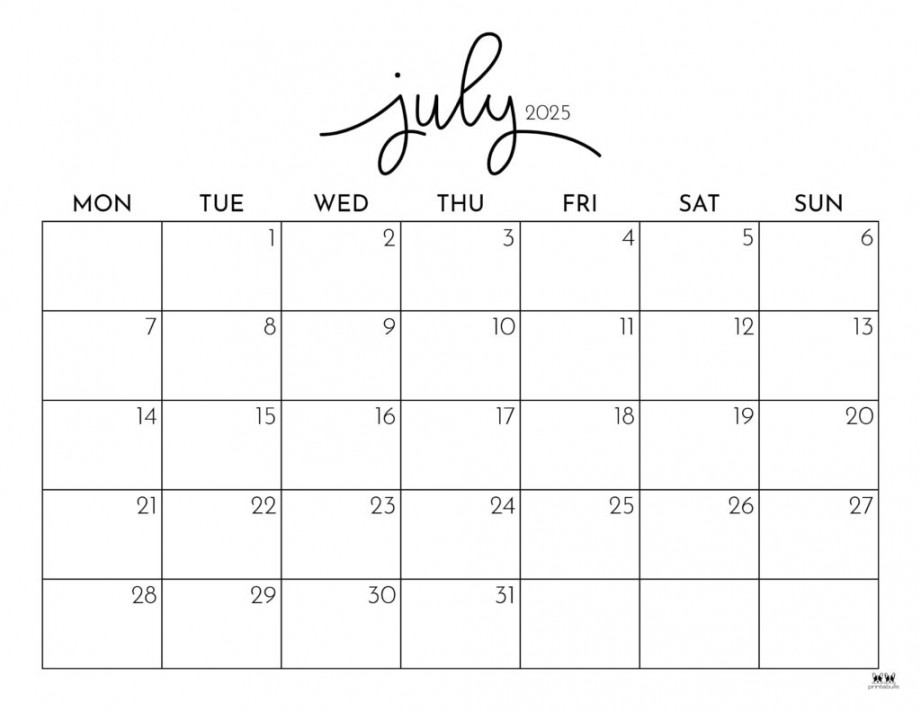 July  Calendars -  FREE Printables  Printabulls