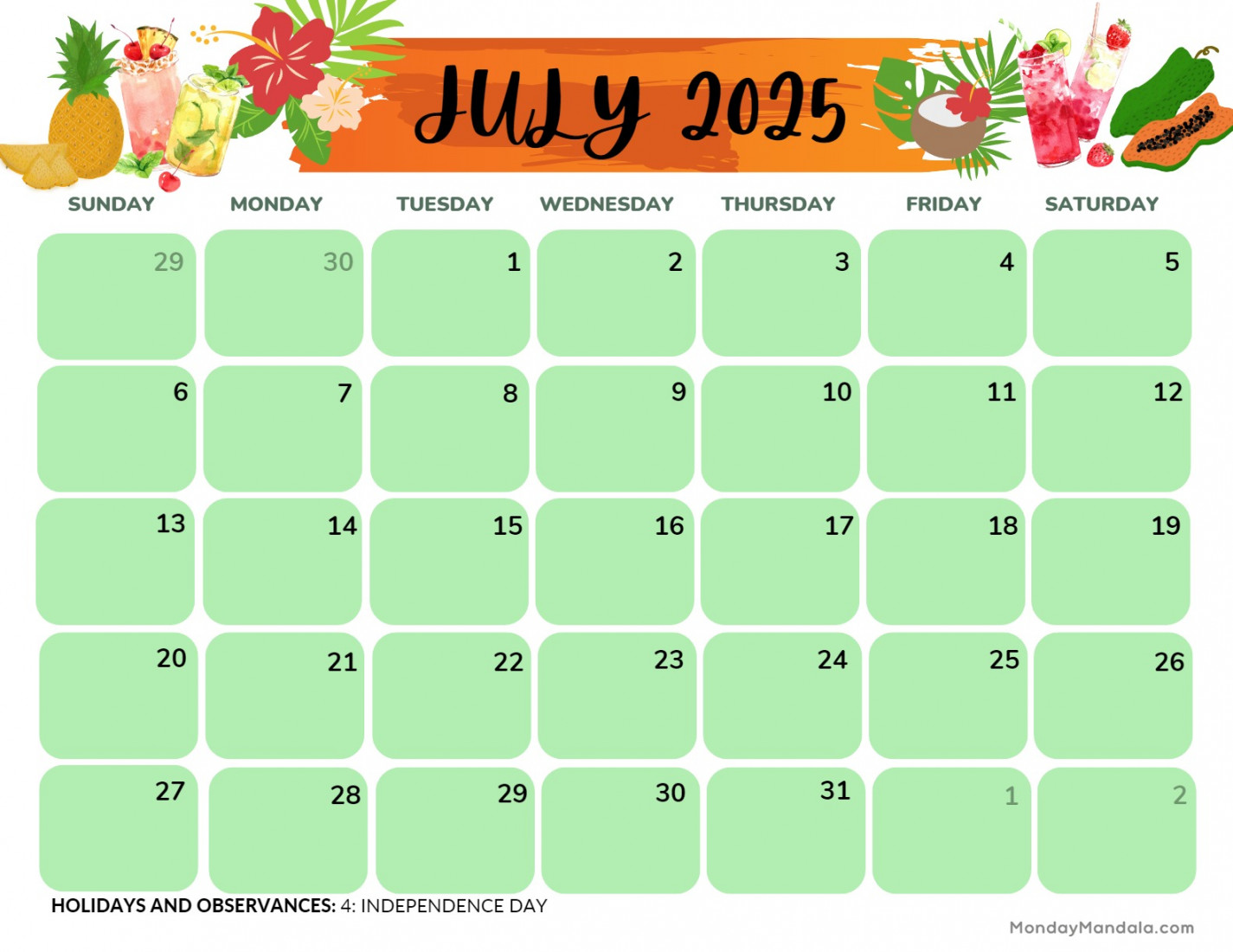 July  Printable Calendar ( Free PDF Printables)