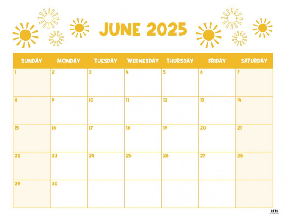 June  Calendars -  FREE Printables  Printabulls