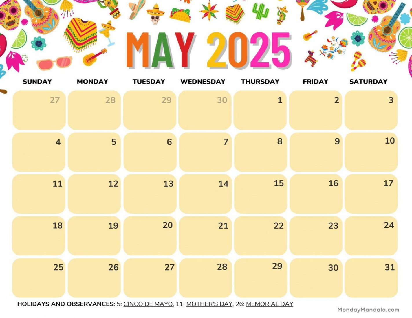 May  Calendar ( Free PDF Printables)