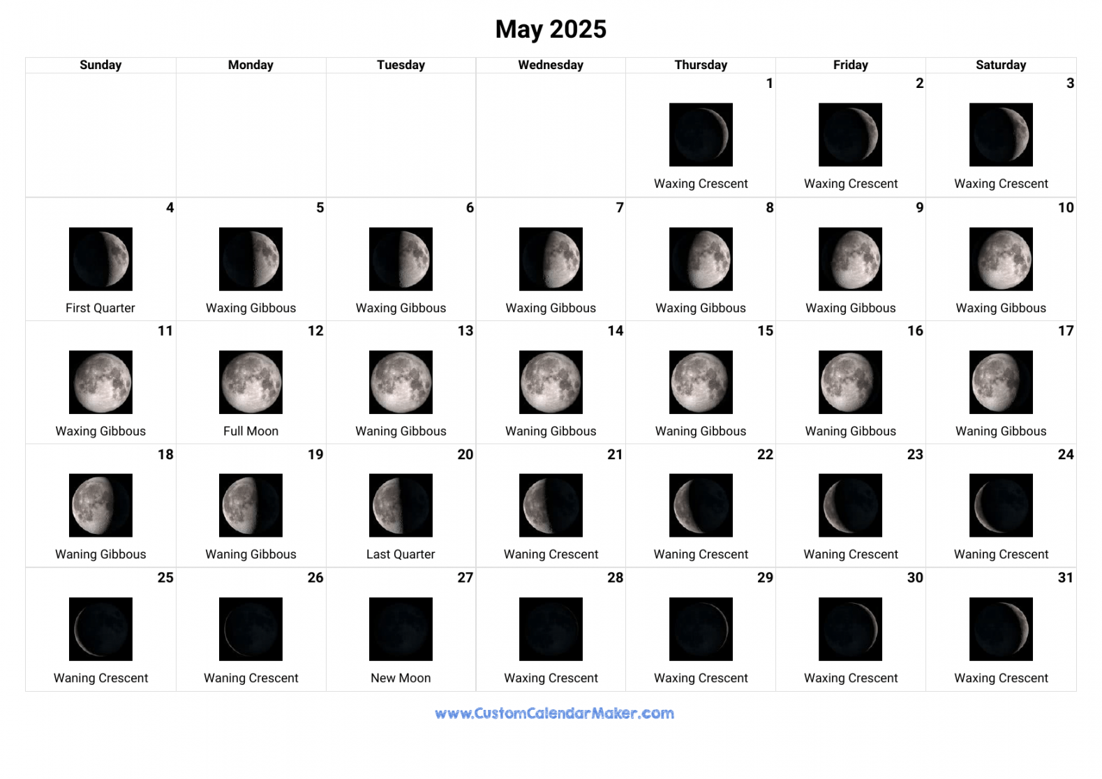 May  Moon Phases Calendar