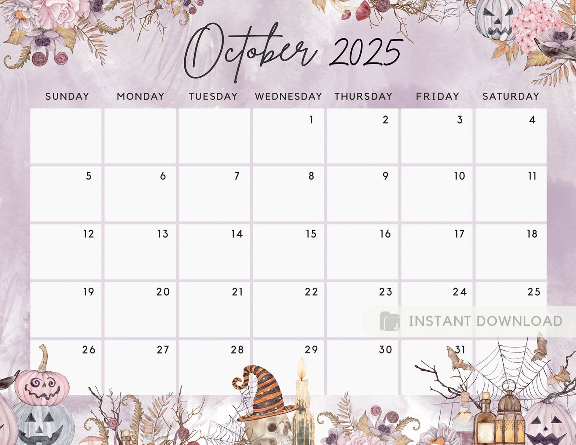 November  Calendar, Spooky Floral Halloween Sweet Pumpkins