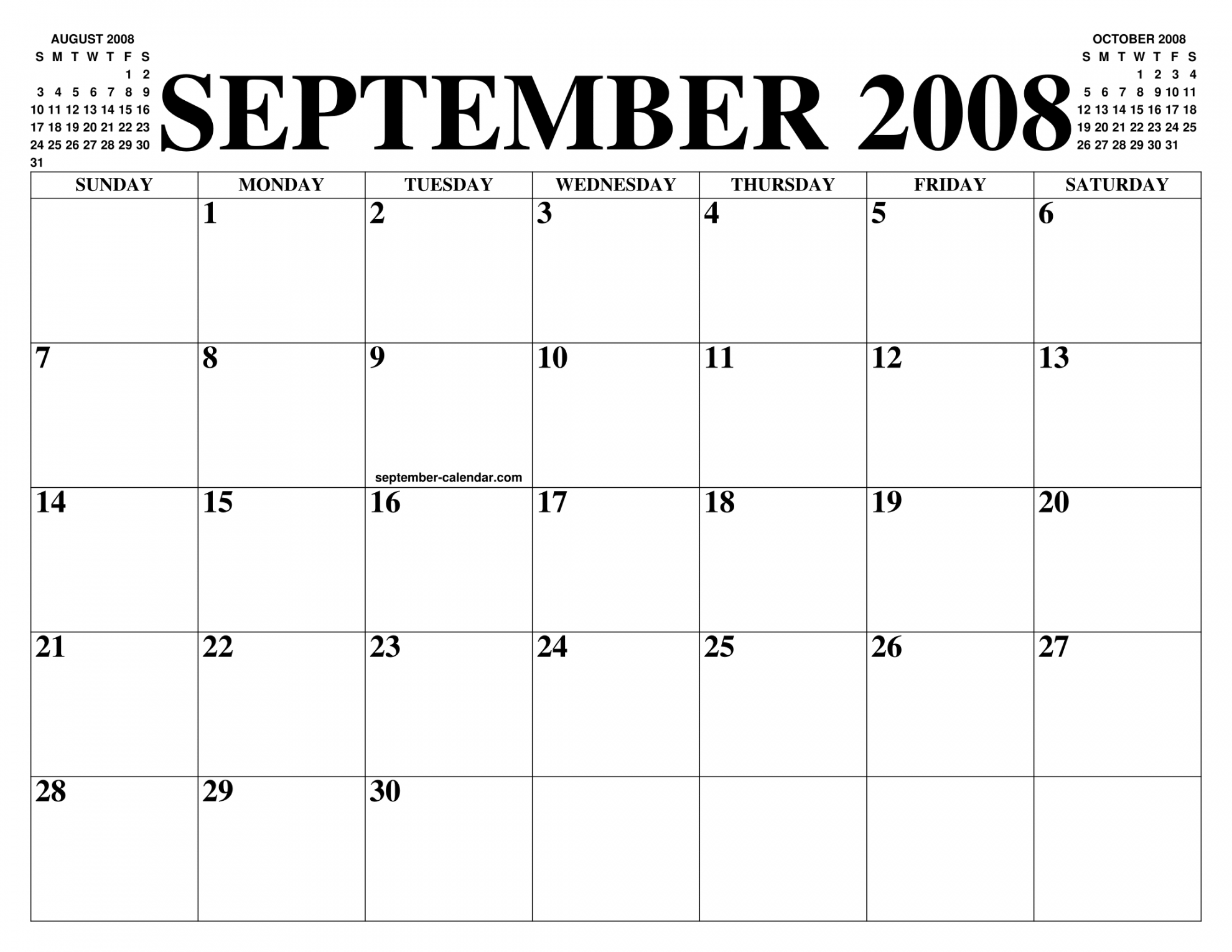 SEPTEMBER  CALENDAR OF THE MONTH: FREE PRINTABLE SEPTEMBER