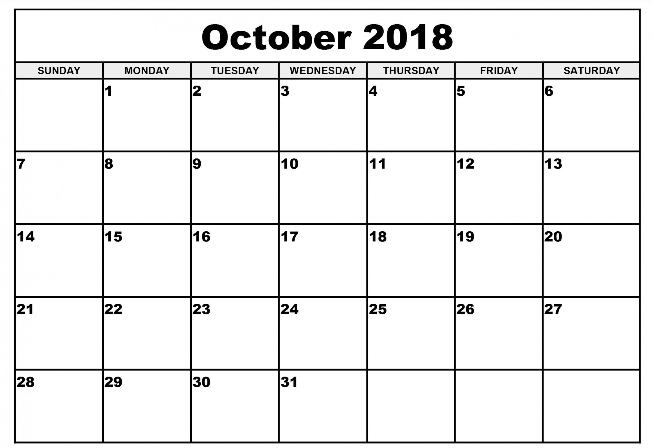 Calendar Month Of October – Printable Blank Calendar Template