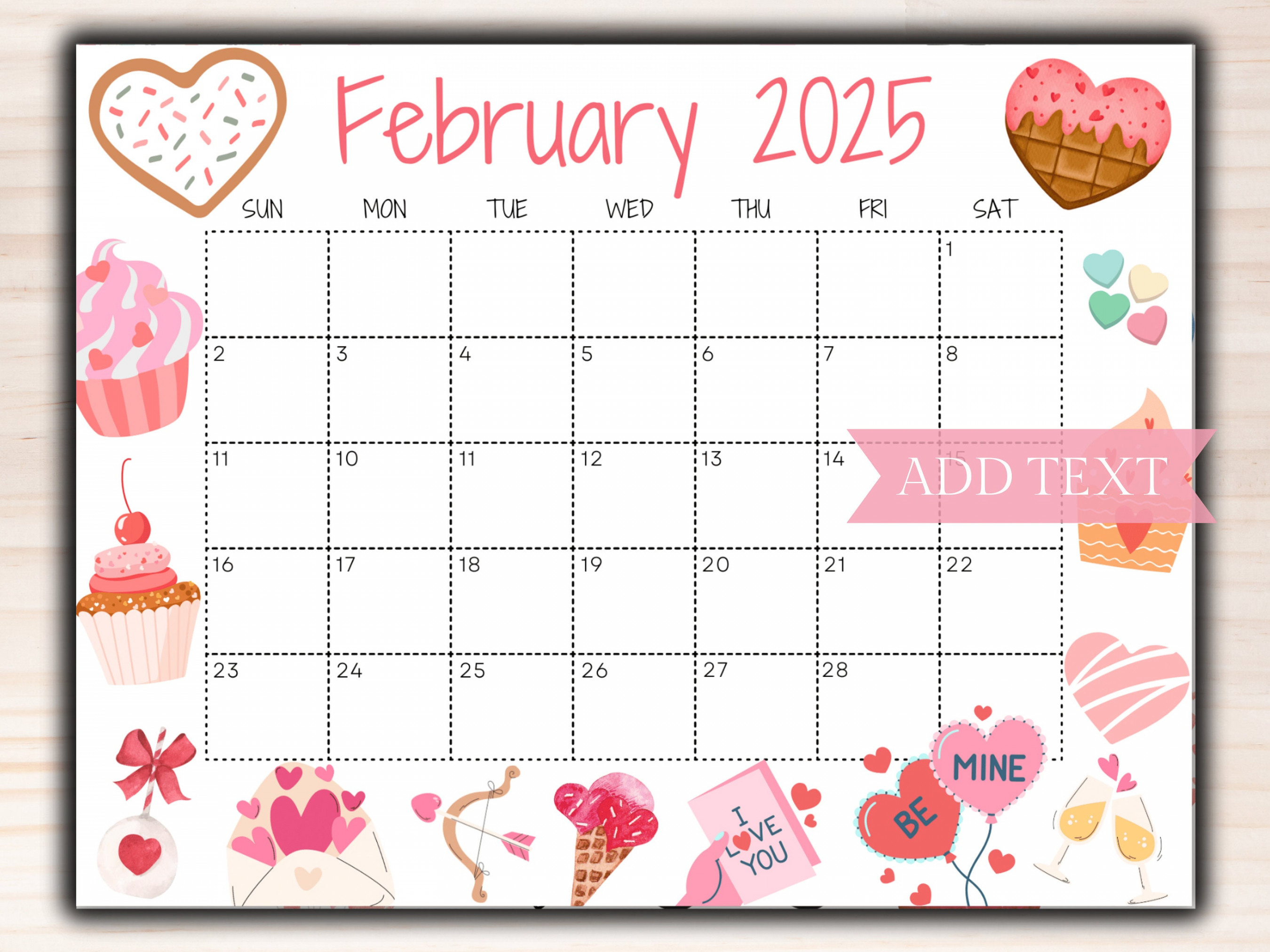 Editable February Calendar , Printable Calendar , Cute