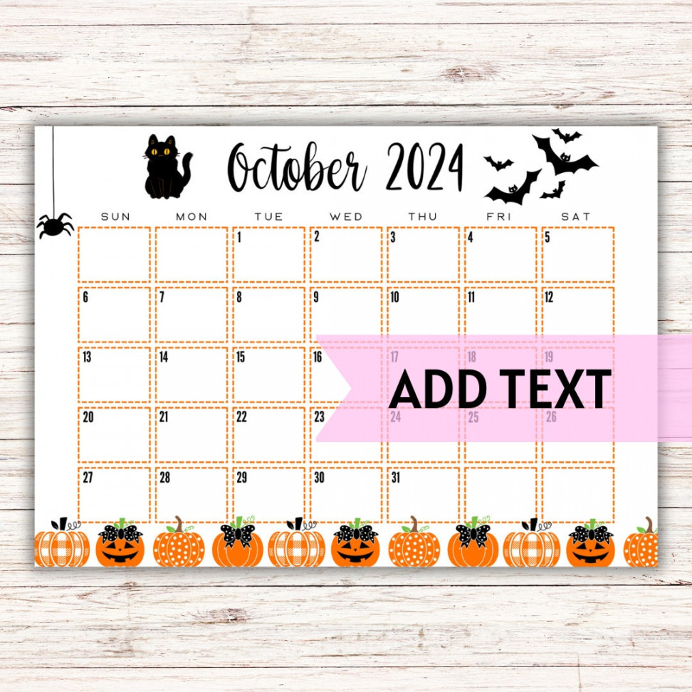 EDITABLE Printable October Calendar  Halloween Calendar Cute and Fun  Halloween Calendar October  - Etsy