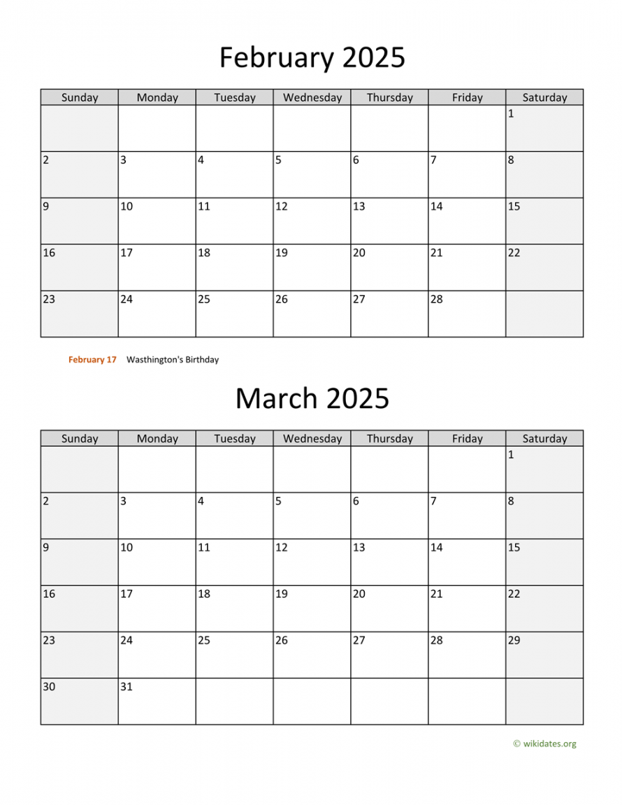 February and March  Calendar  WikiDates