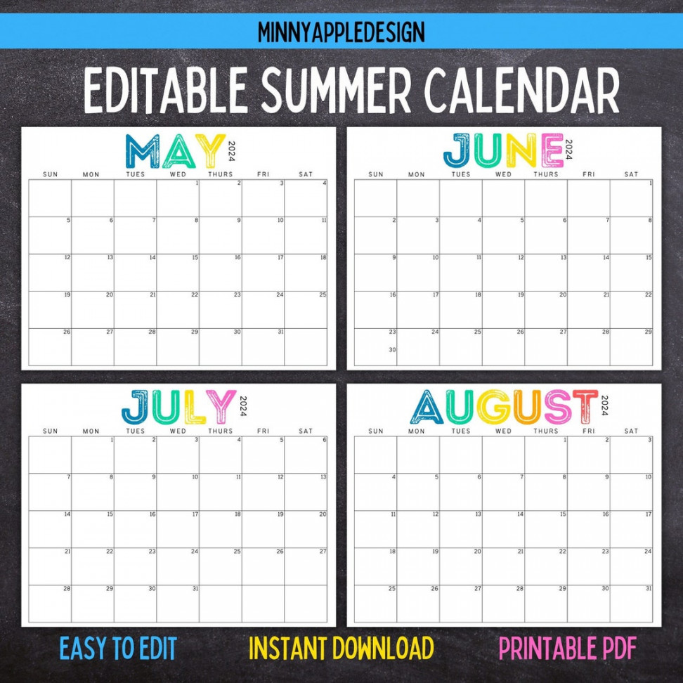 Printable Editable SUMMER Calendar June, July, August Calendar June   July  August  Summer Planner - Etsy